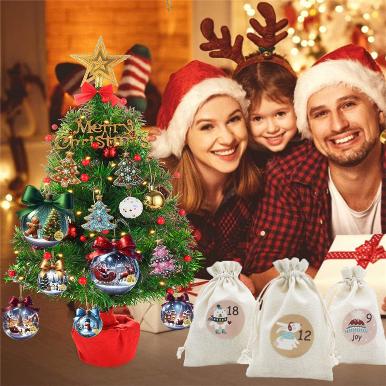 Christmas Gift Arrival Calendar Bag Wooden decorative pendant 24pcs Blind box