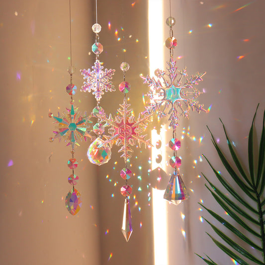 Christmas Limited Edition Rainbow Crystal Light and Shadow Snowflake Pendant - 4pcs