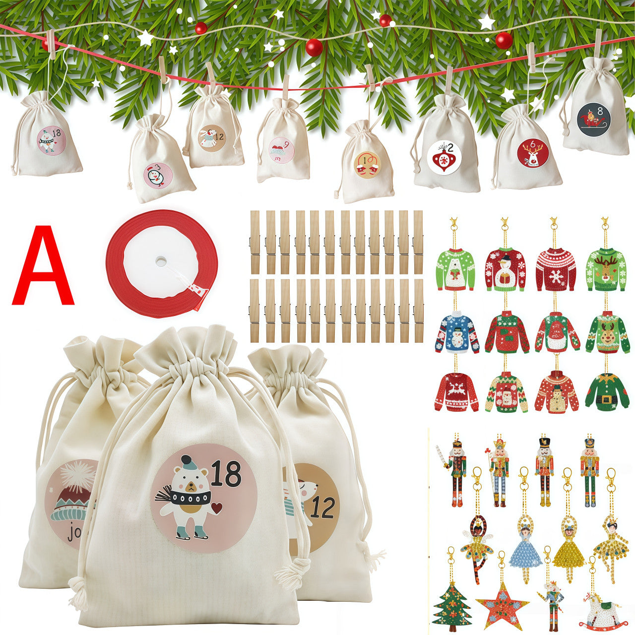 Christmas Countdown Calendar, Diamond Painting Keychain, DIY Handcrafted Creative Christmas Decoration