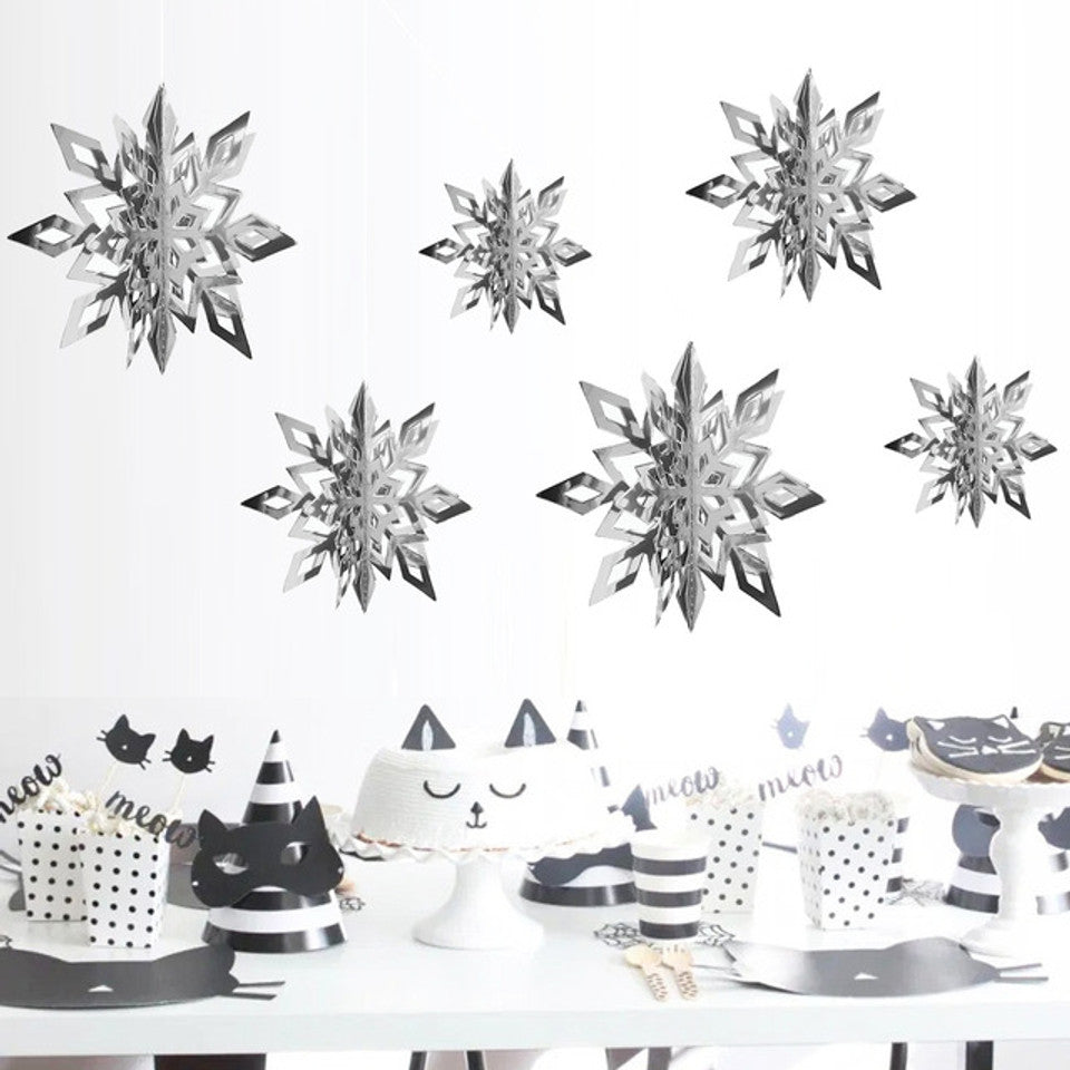 3D Snowflakes Stars Hanging Decorations Set of 6