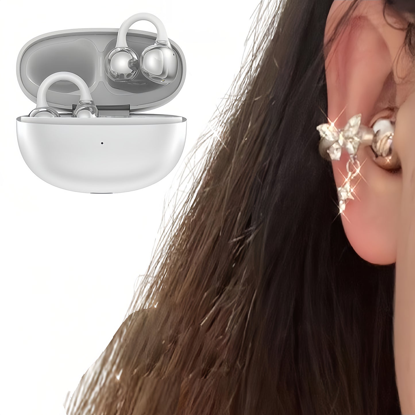 Ella S6 Earclip Earbuds Wireless Bluetooth Lightweight Comfort Intelligent &1PCS Earphone Clip Zircon Ear Clip Accessories