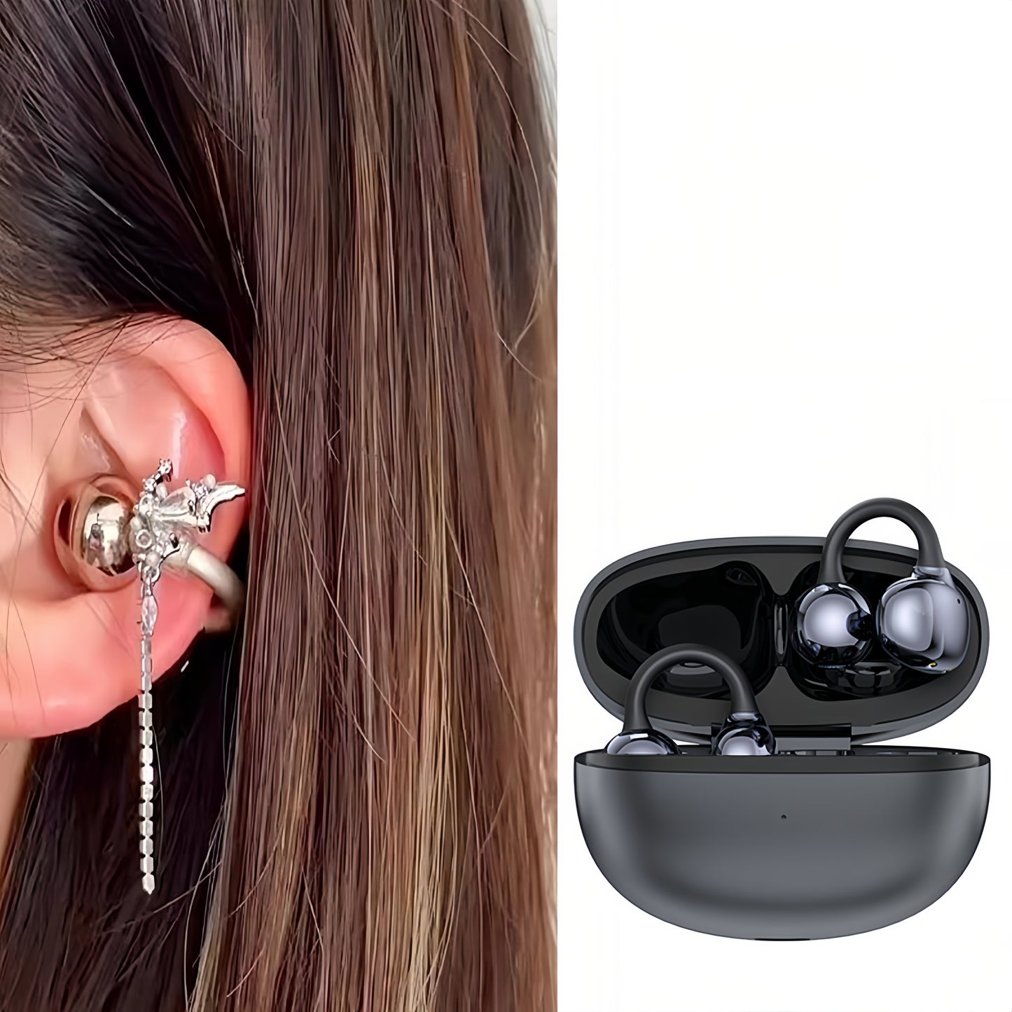 Ella S6 Earclip Earbuds Wireless Bluetooth Lightweight Comfort Intelligent &1PCS Earphone Clip Zircon Ear Clip Accessories