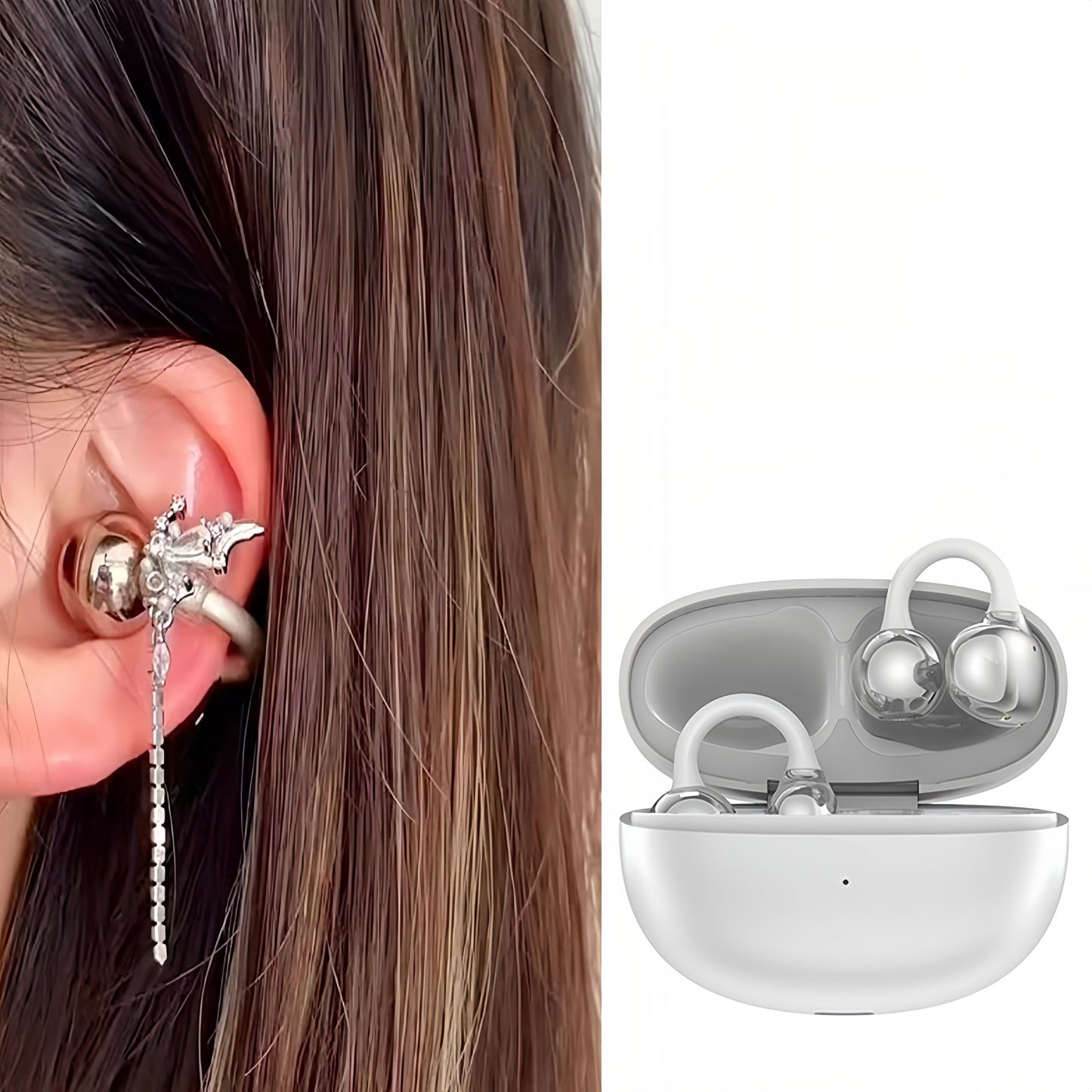 Ella S6 Earclip Earbuds Wireless Bluetooth Lightweight Comfort Intelligent &1PCS Earphone Clip Zircon Ear Clip Accessories
