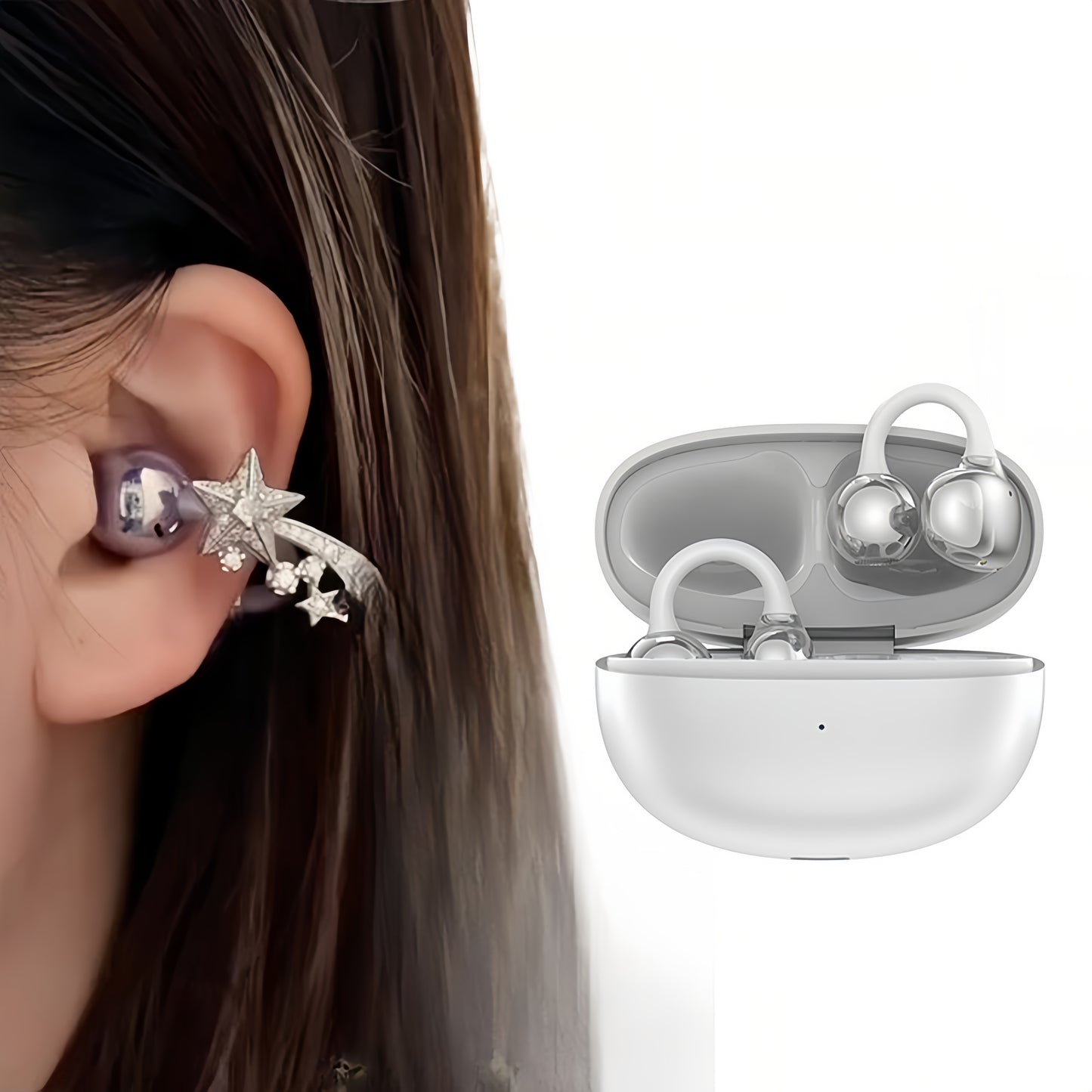 Ella S6 Earclip Earbuds Wireless Bluetooth Lightweight Comfort Intelligent &1PCS Earphone Clip Zircon Ear Clip Accessories