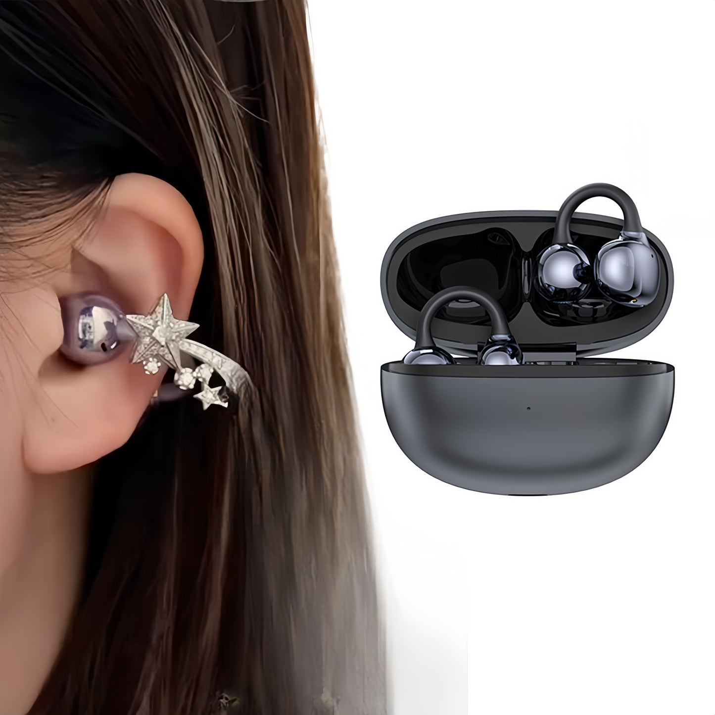 Ella S6 Earclip Earbuds Wireless Bluetooth Lightweight Comfort Intelligent &1PCS Earphone Clip Zircon Ear Clip Accessories