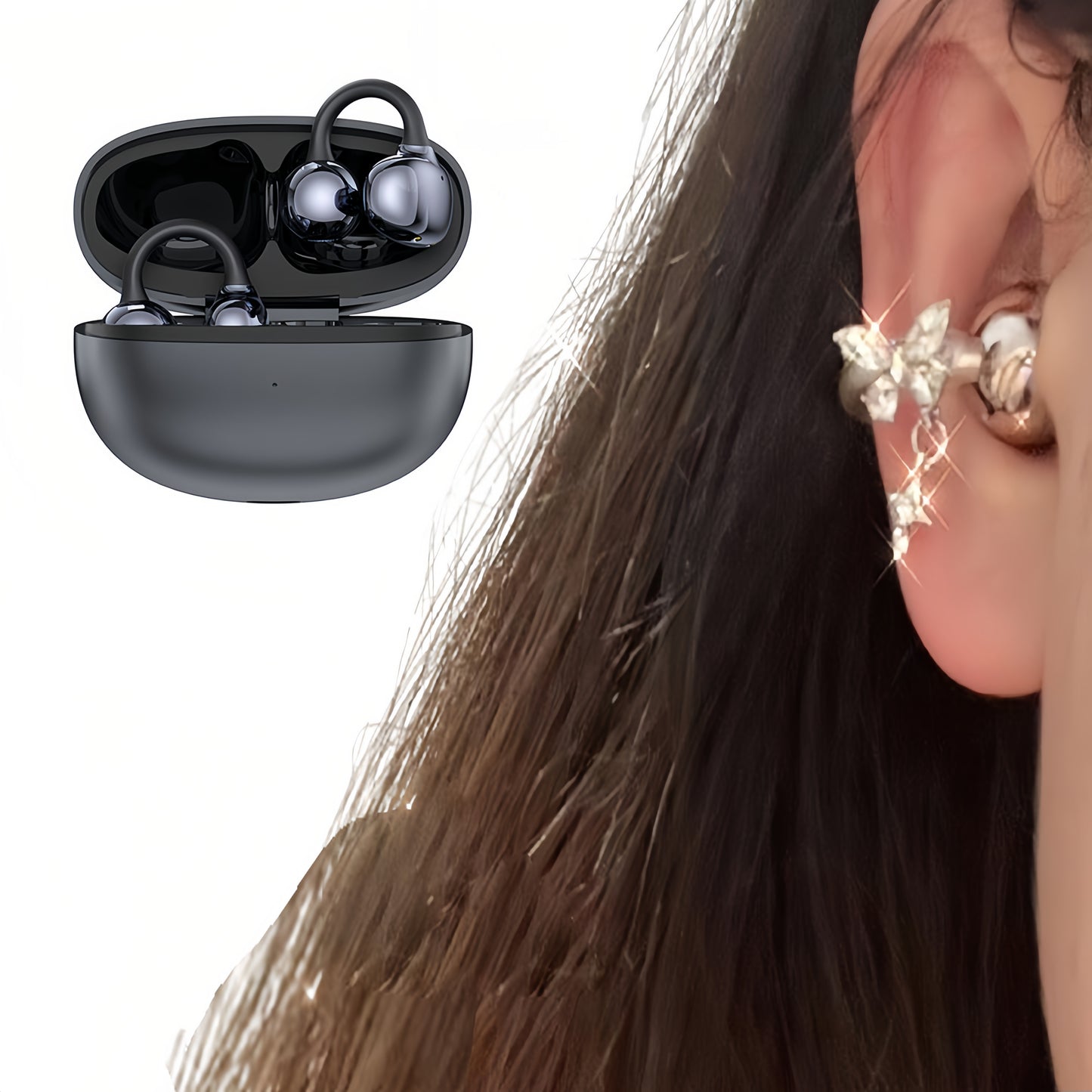 Ella S6 Earclip Earbuds Wireless Bluetooth Lightweight Comfort Intelligent &1PCS Earphone Clip Zircon Ear Clip Accessories