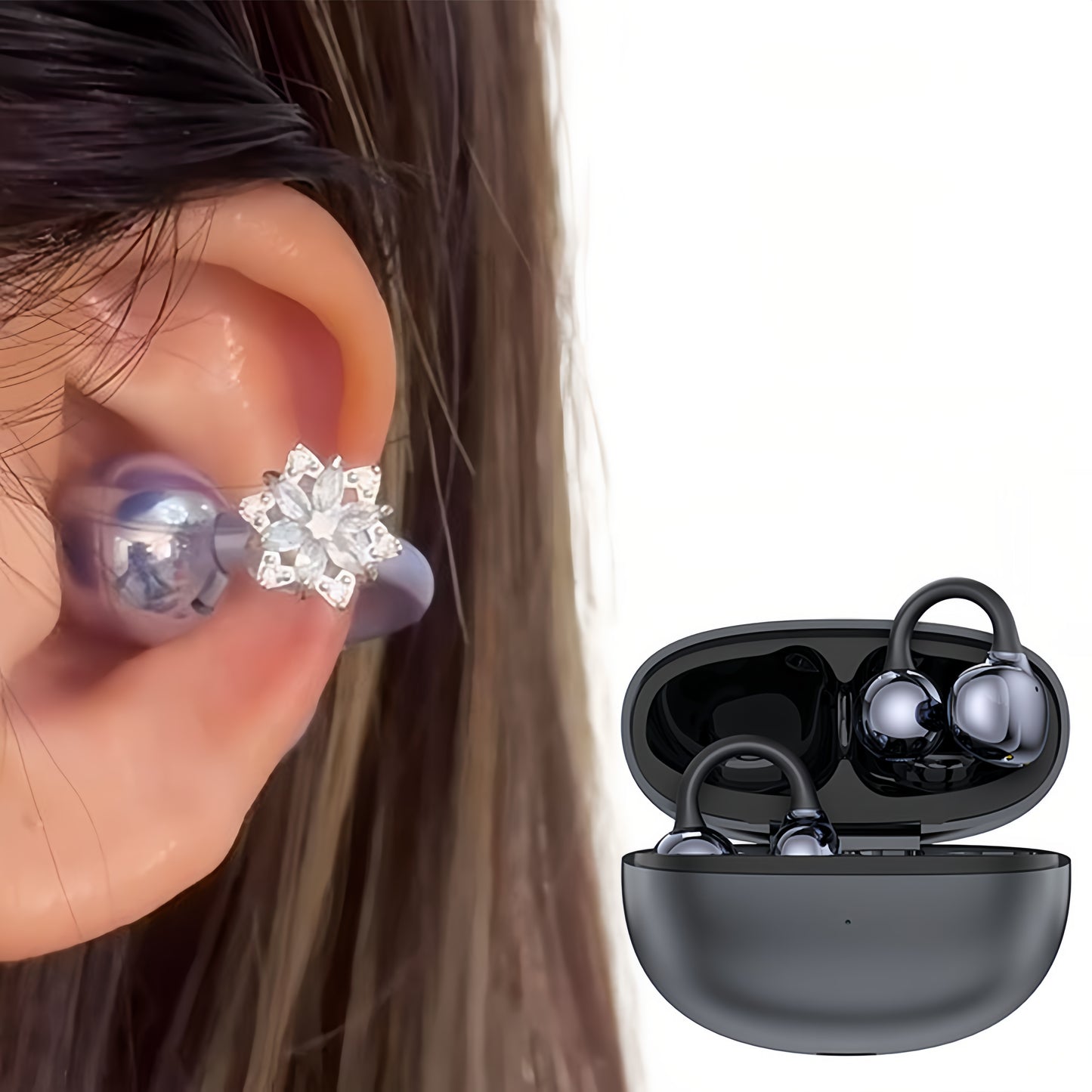 Ella S6 Earclip Earbuds Wireless Bluetooth Lightweight Comfort Intelligent &1PCS Earphone Clip Zircon Ear Clip Accessories