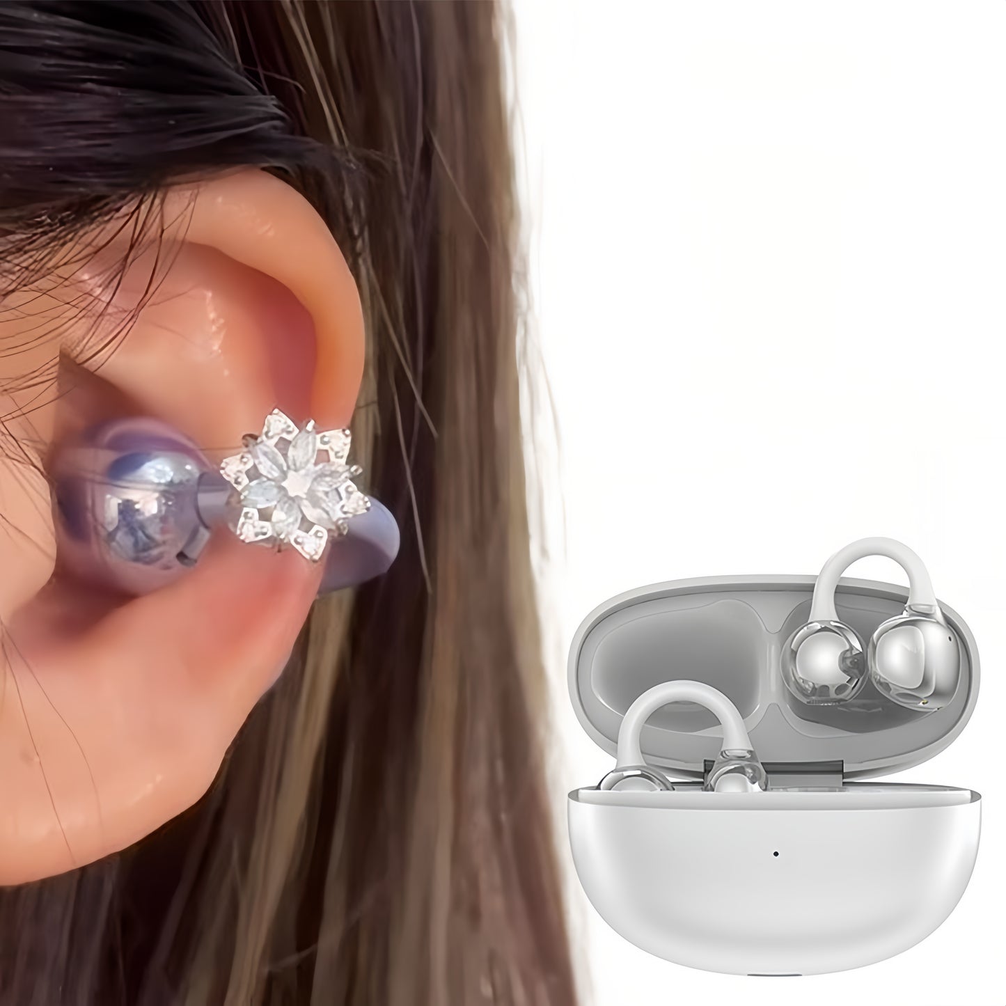 Ella S6 Earclip Earbuds Wireless Bluetooth Lightweight Comfort Intelligent &1PCS Earphone Clip Zircon Ear Clip Accessories