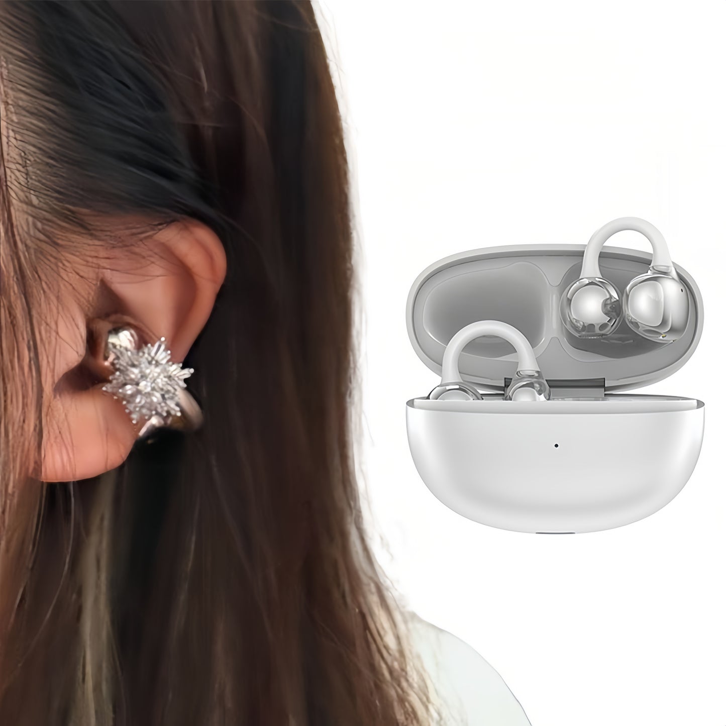 Ella S6 Earclip Earbuds Wireless Bluetooth Lightweight Comfort Intelligent &1PCS Earphone Clip Zircon Ear Clip Accessories