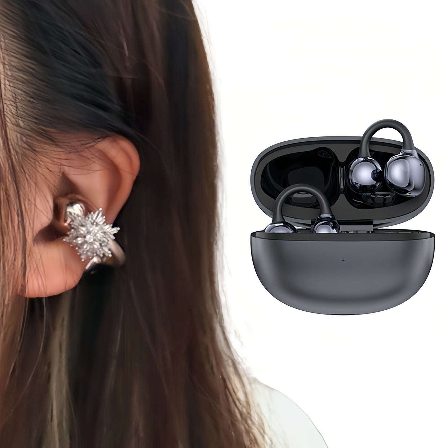 Ella S6 Earclip Earbuds Wireless Bluetooth Lightweight Comfort Intelligent &1PCS Earphone Clip Zircon Ear Clip Accessories