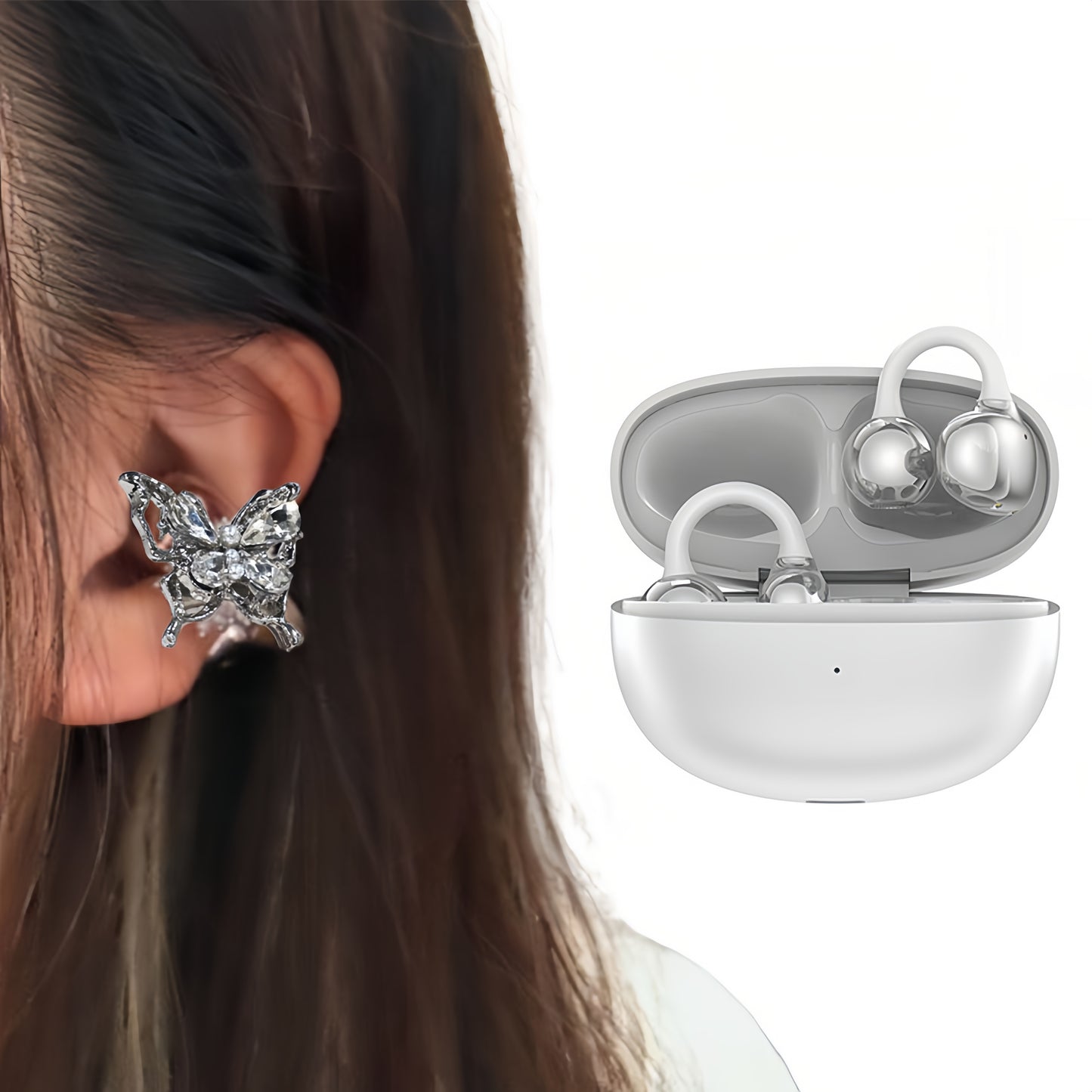 Ella S6 Earclip Earbuds Wireless Bluetooth Lightweight Comfort Intelligent &1PCS Earphone Clip Zircon Ear Clip Accessories