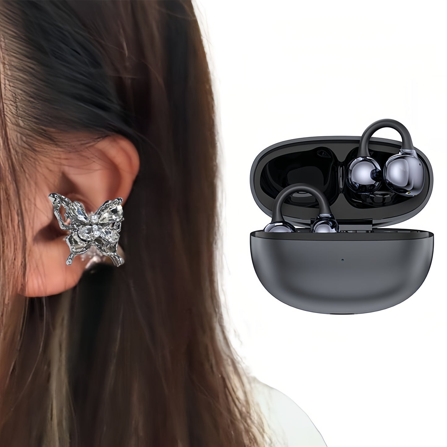 Ella S6 Earclip Earbuds Wireless Bluetooth Lightweight Comfort Intelligent &1PCS Earphone Clip Zircon Ear Clip Accessories