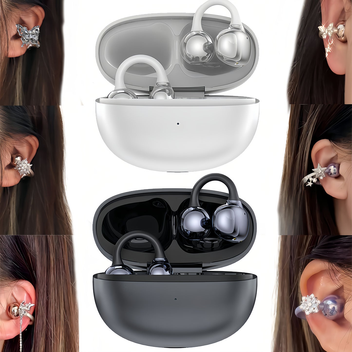 Ella S6 Earclip Earbuds Wireless Bluetooth Lightweight Comfort Intelligent &1PCS Earphone Clip Zircon Ear Clip Accessories