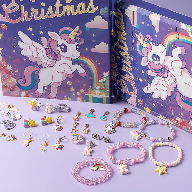 Christmas Unicorn Jewelry Child Gift Countdown 24 Grid Calendar Advent Necklace Blind Box