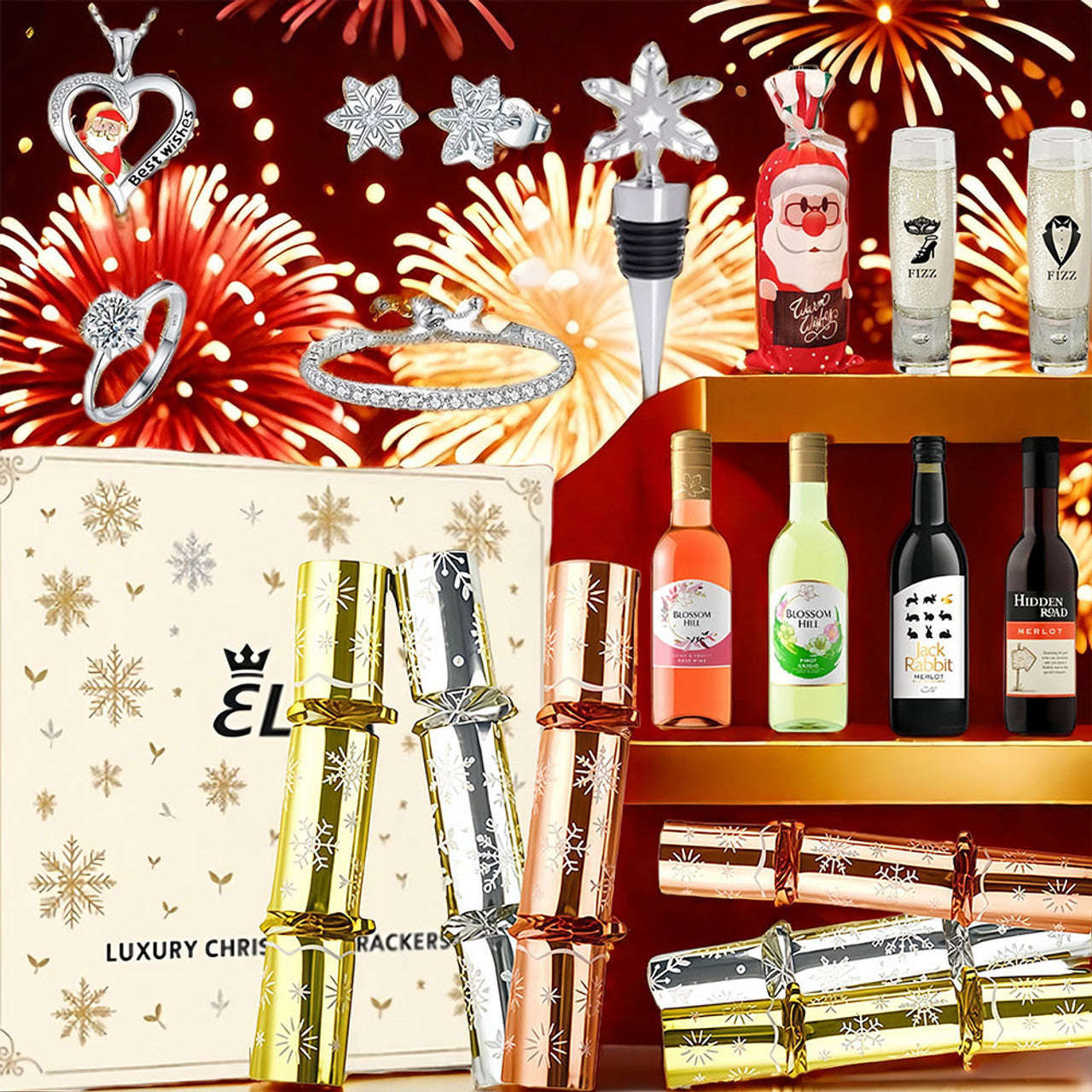 Luxury Wine & Moissanite Jewelry Christmas Crackers – 6pcs / 12pcs Set