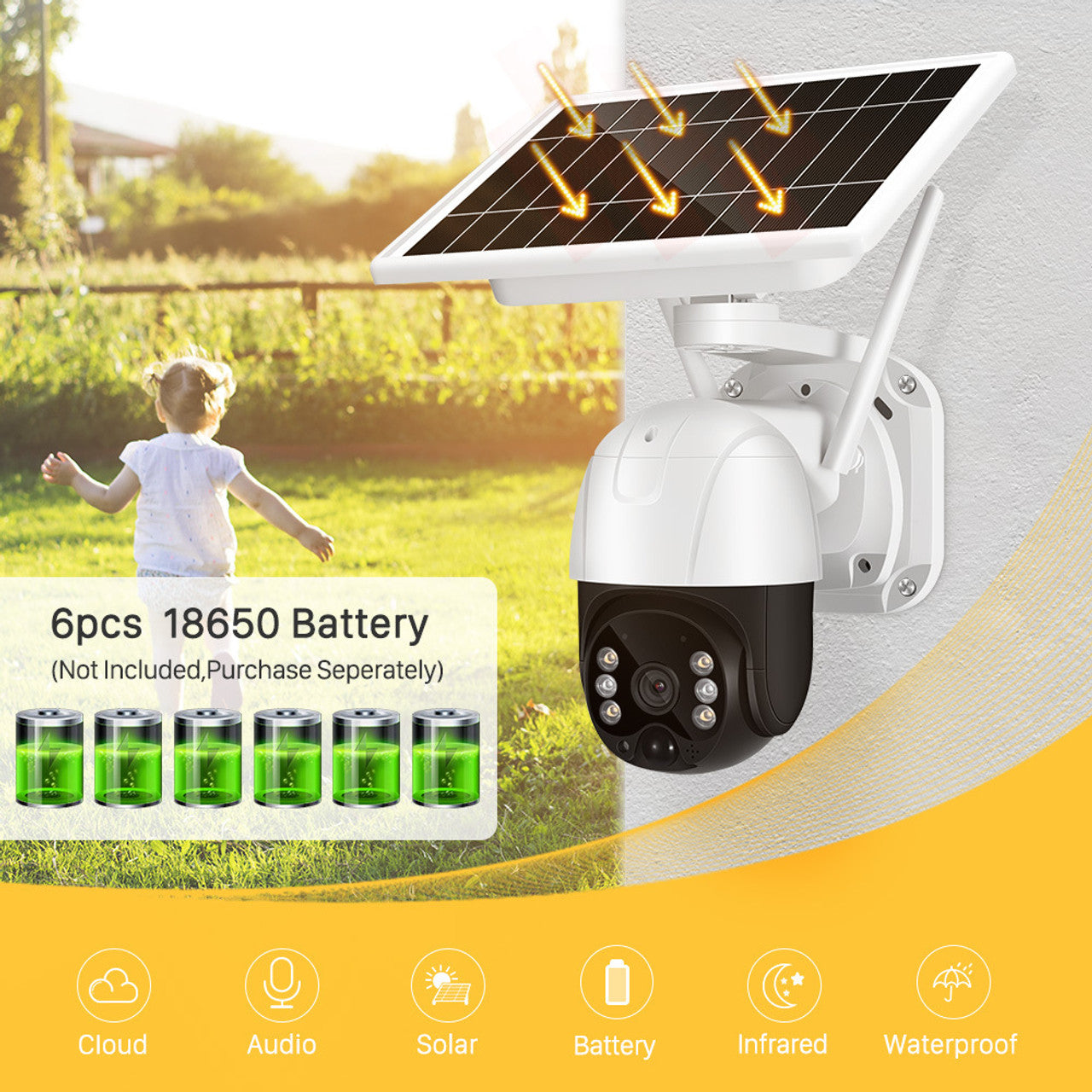Solar Panel CCTV Smart Security Camera System Home Surveillance Outdoor
