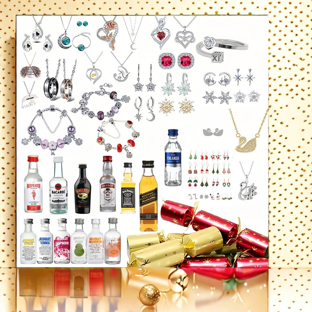 Luxury Christmas Crackers with Mini Spirits & Jewelry – Perfect Holiday/Party Gift Set