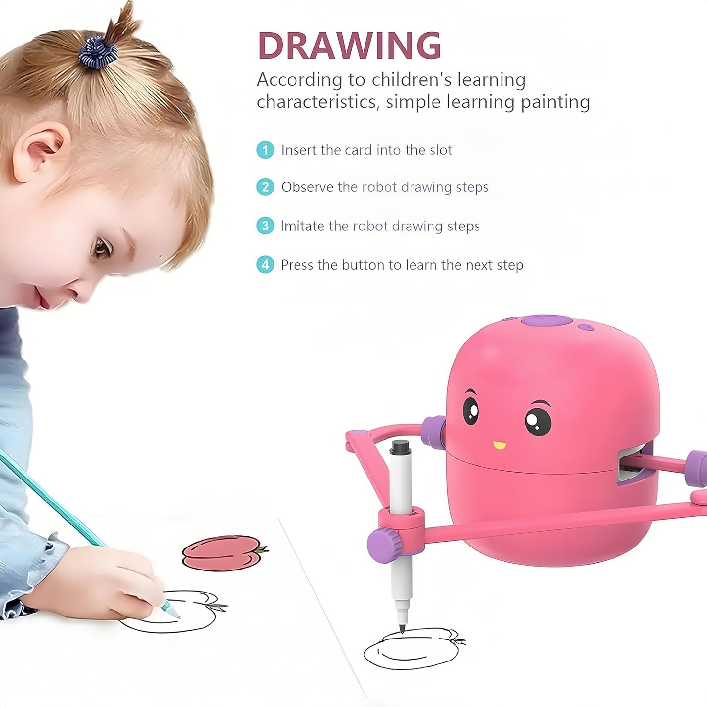 Educational Drawing Robot For Kids With Word Cards Voice Interaction Kids Drawing Robot