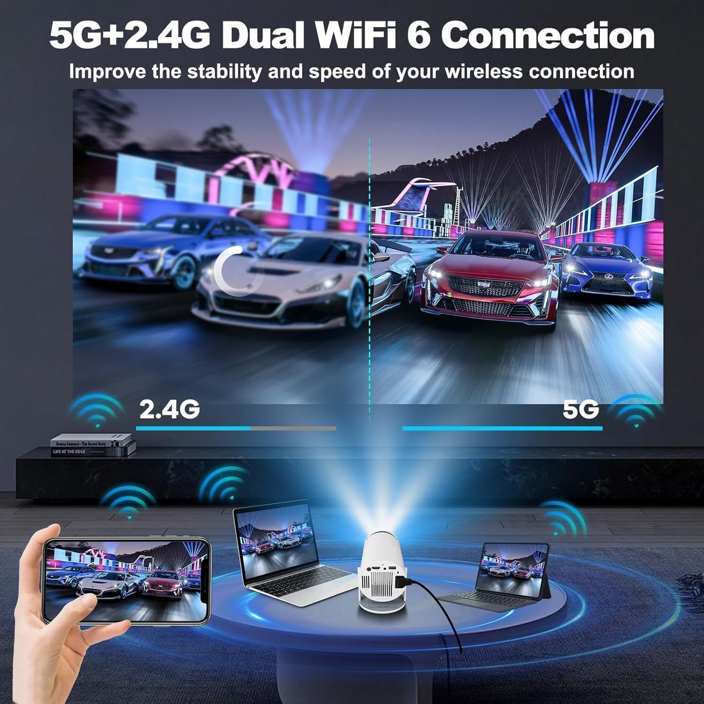 Android 11 F100 Mini Smart Projector Auto Horizontal Correction180°Rotatable