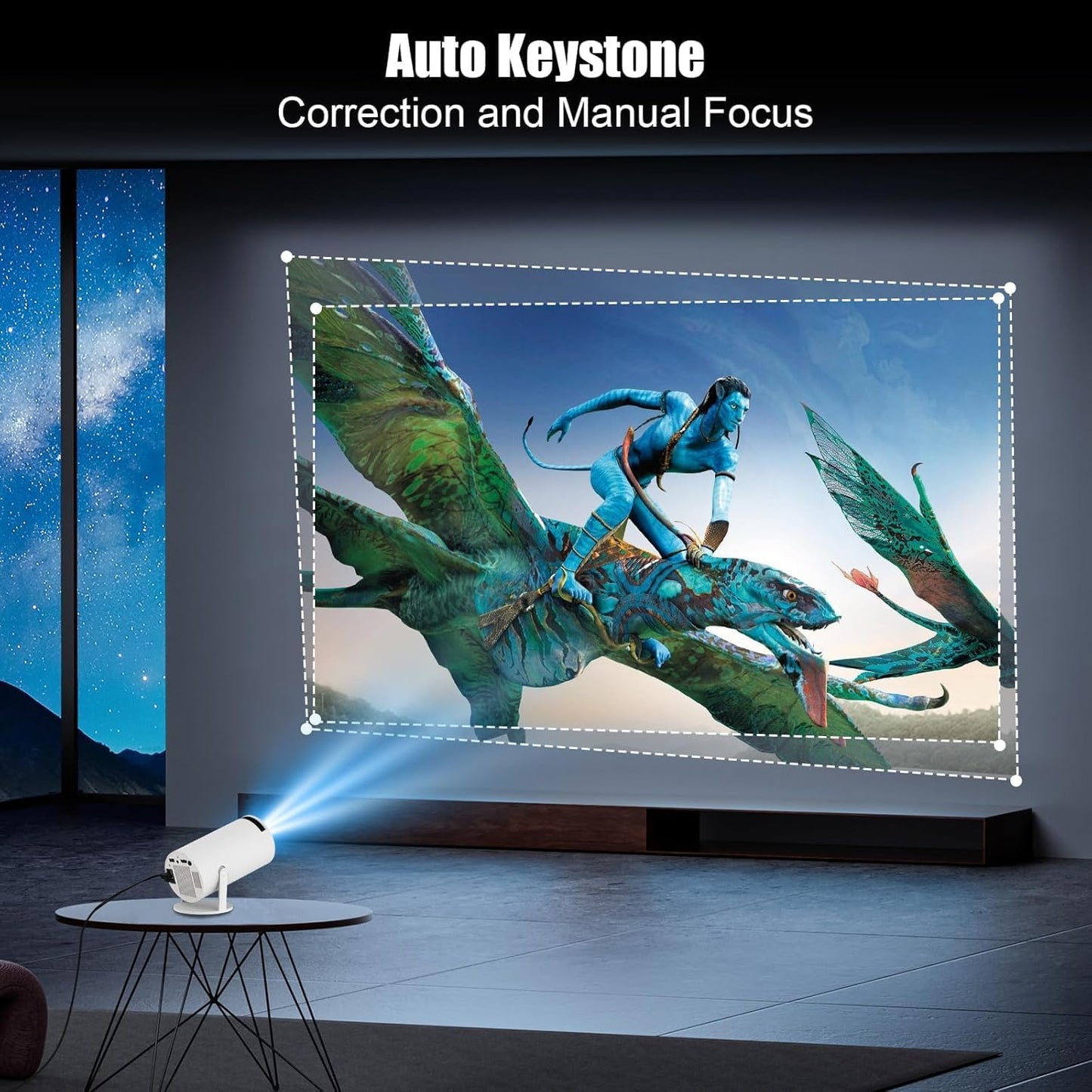 Android 11 F100 Mini Smart Projector Auto Horizontal Correction180°Rotatable