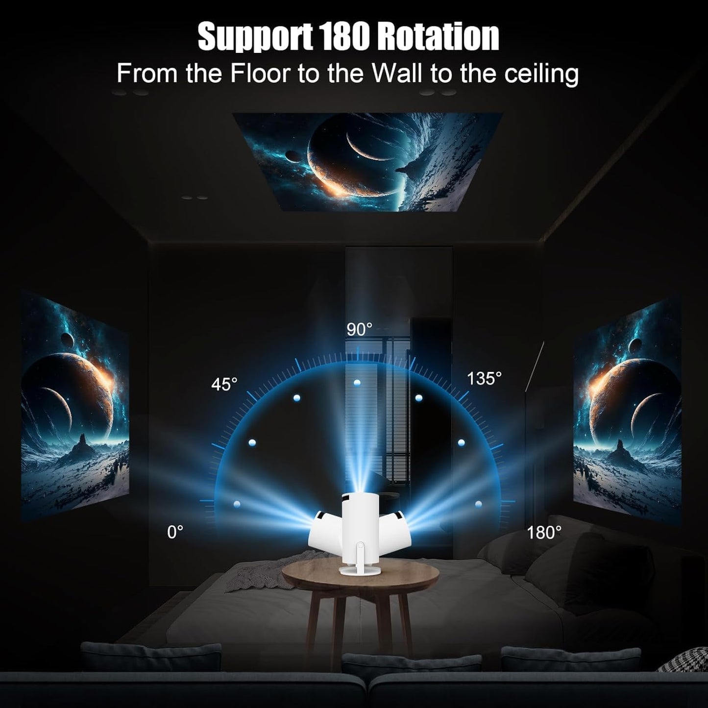 Android 11 F100 Mini Smart Projector Auto Horizontal Correction180°Rotatable