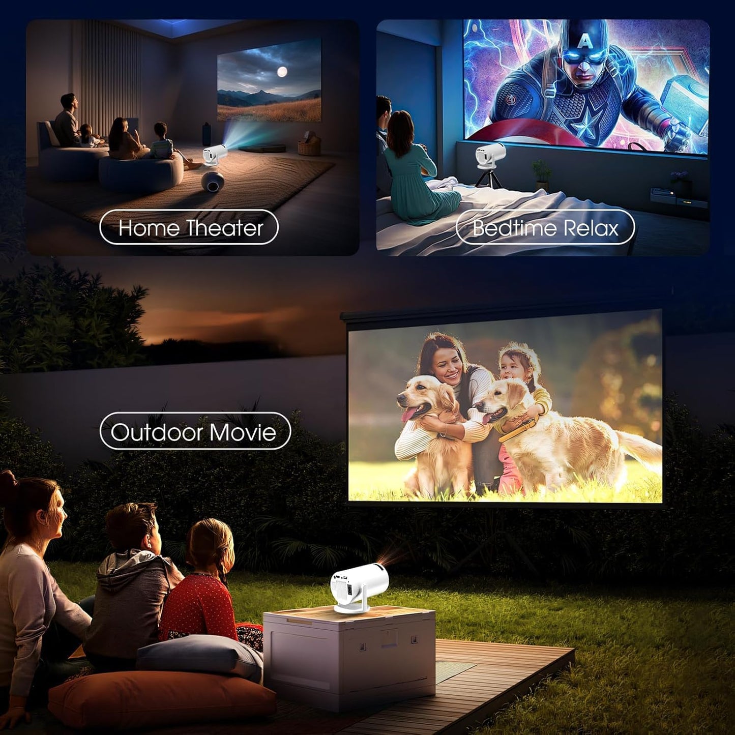 Android 11 F100 Mini Smart Projector Auto Horizontal Correction180°Rotatable