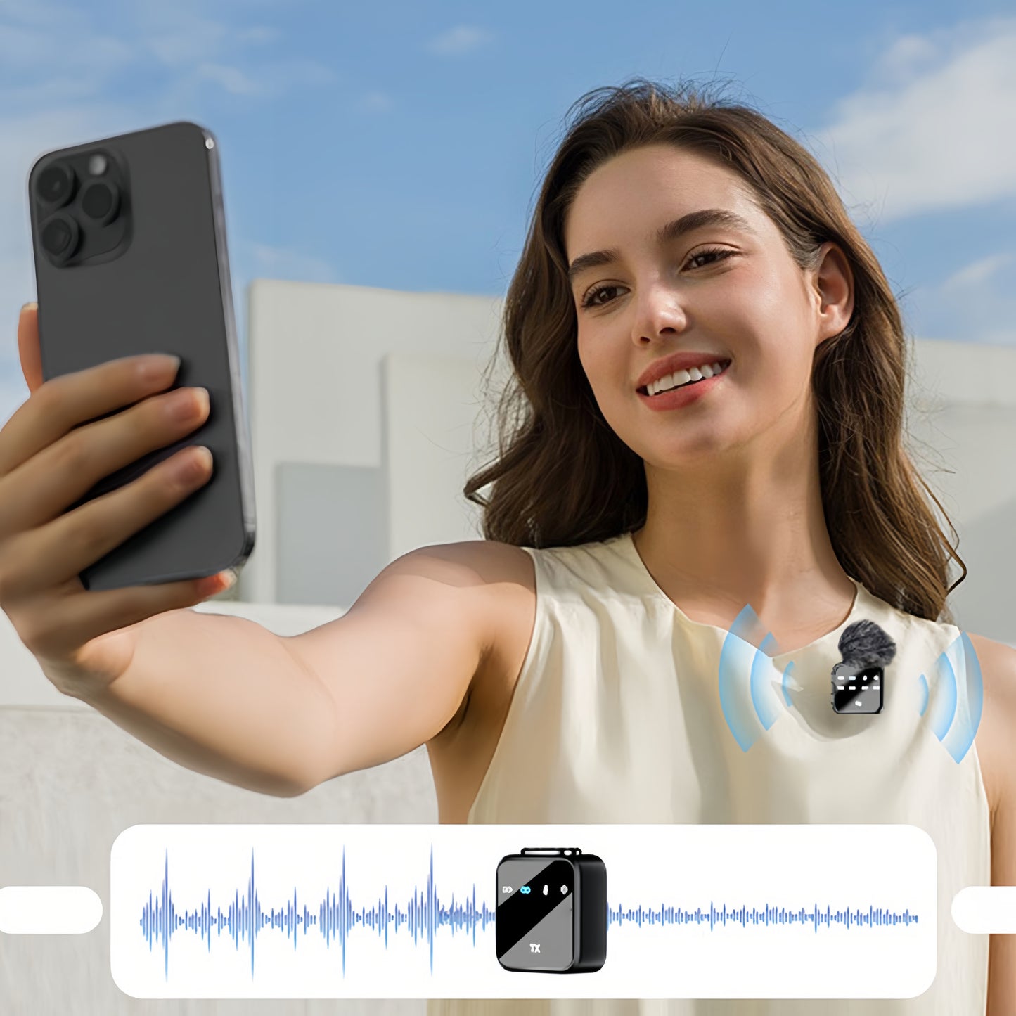 K32 wireless microphone with charging box for iPhone, iPad, Android, USB C lavalier microphone with noise reduction for professional recording