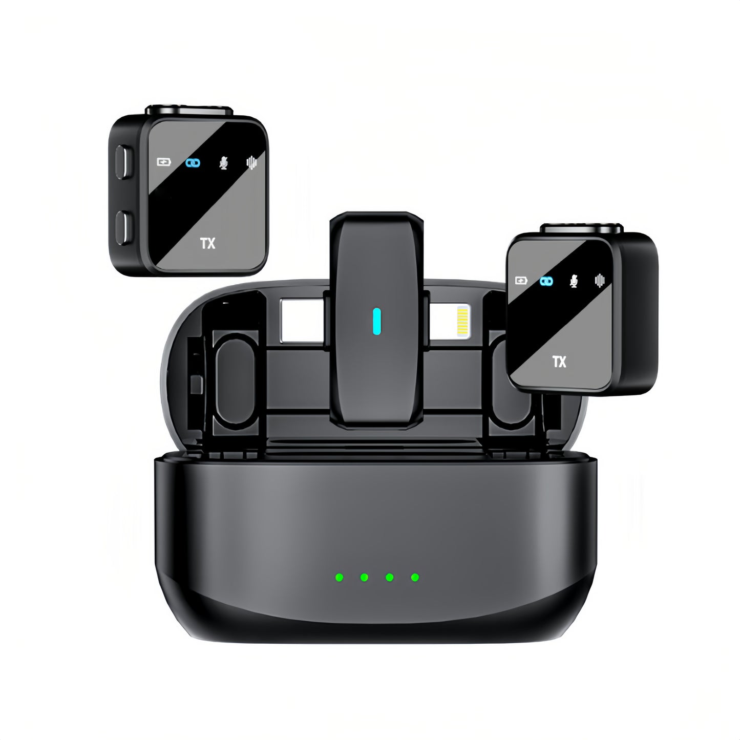 K32 wireless microphone with charging box for iPhone, iPad, Android, USB C lavalier microphone with noise reduction for professional recording