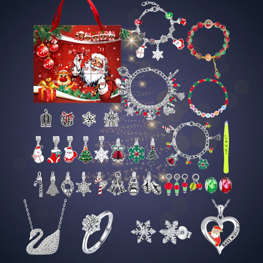 Festive Advent Calendar Bracelet Featuring Moissanite Stone Jewelry Pieces