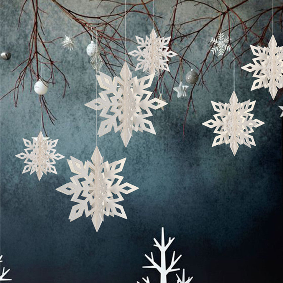 3D Snowflakes Stars Hanging Decorations Set of 6