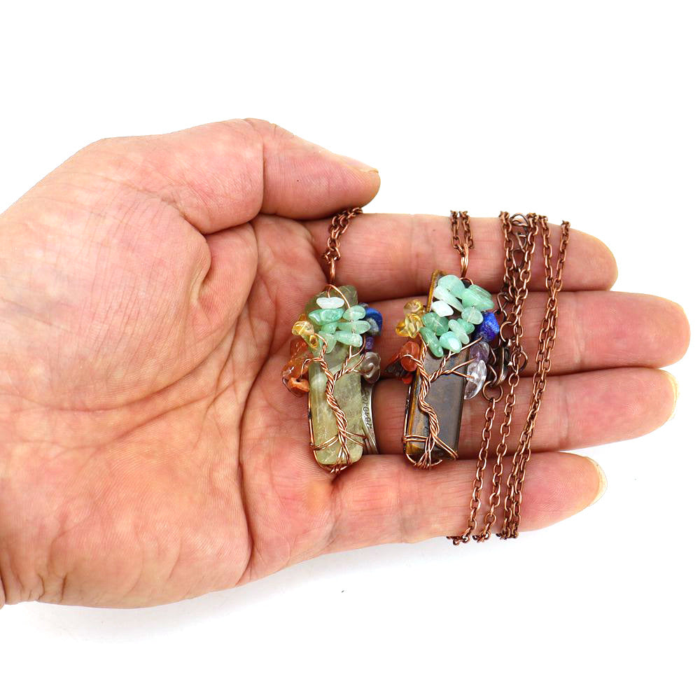 Natural Stone Irregular Crystal Bar Amethyst Tree of Life Crushed Gemstone Pendant Necklace
