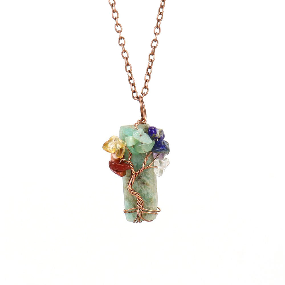 Natural Stone Irregular Crystal Bar Amethyst Tree of Life Crushed Gemstone Pendant Necklace