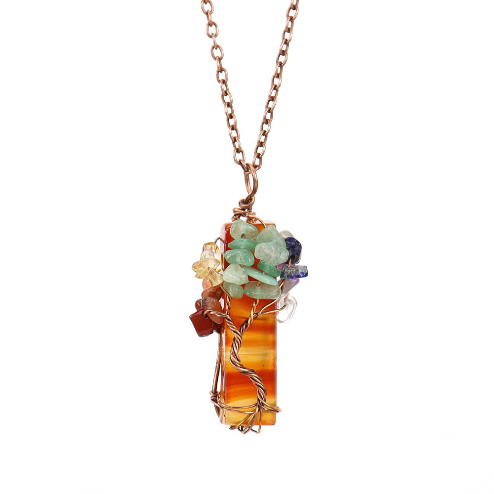 Natural Stone Irregular Crystal Bar Amethyst Tree of Life Crushed Gemstone Pendant Necklace