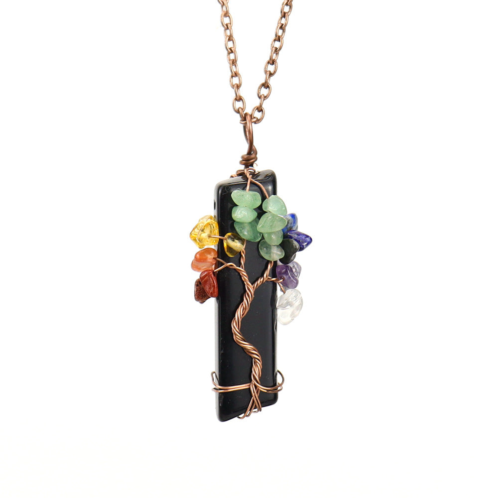 Natural Stone Irregular Crystal Bar Amethyst Tree of Life Crushed Gemstone Pendant Necklace
