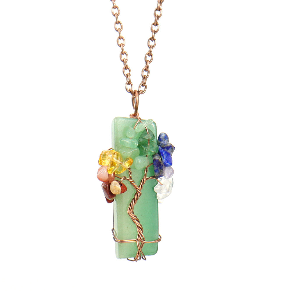Natural Stone Irregular Crystal Bar Amethyst Tree of Life Crushed Gemstone Pendant Necklace