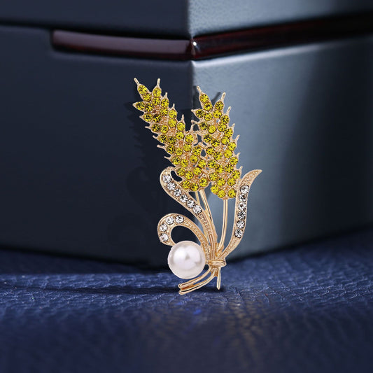Golden Wheat Pearl Crystal Brooch 9769