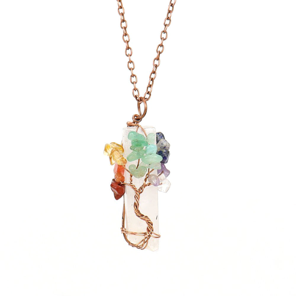 Natural Stone Irregular Crystal Bar Amethyst Tree of Life Crushed Gemstone Pendant Necklace