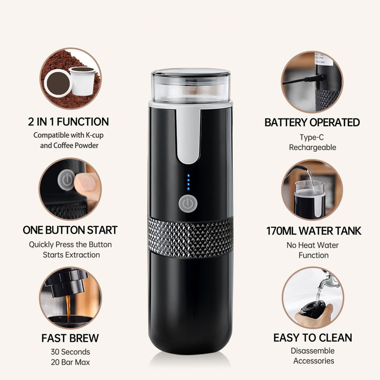 Portable coffee machine, home wireless fully automatic small handheld capsule coffee machine