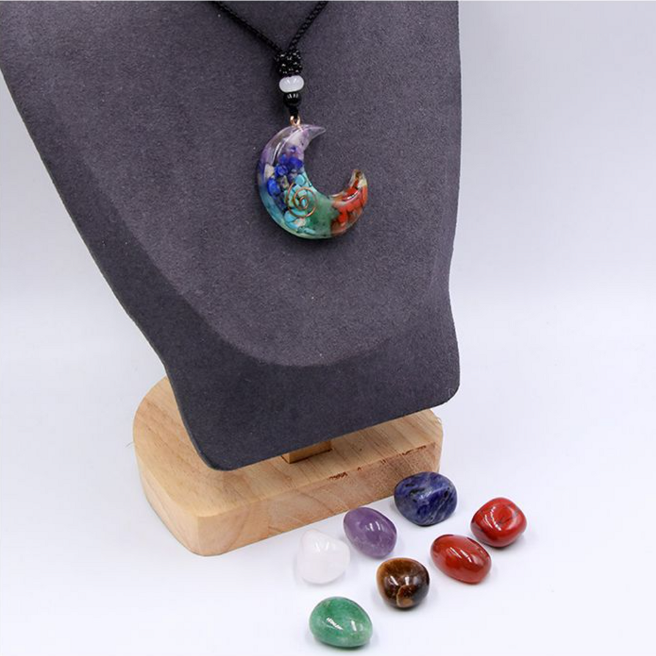 Chakra Stones Moon Necklace with Seven Chakra Stones