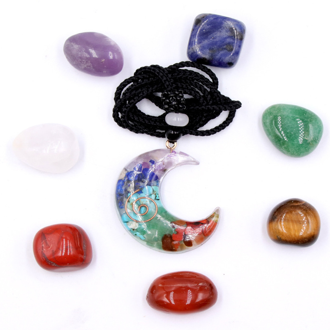 Chakra Stones Moon Necklace with Seven Chakra Stones