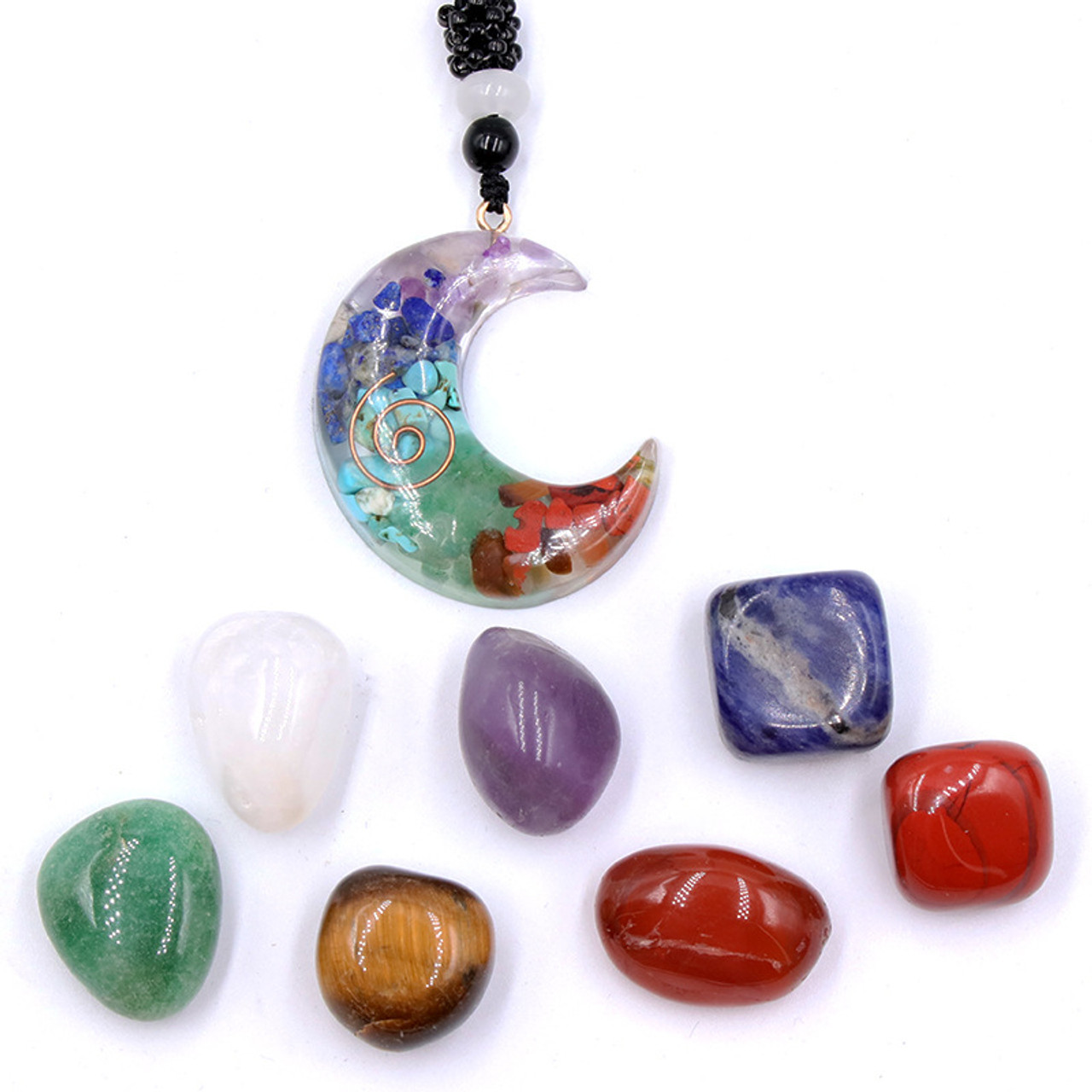 Chakra Stones Moon Necklace with Seven Chakra Stones