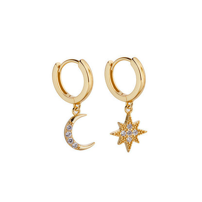 Creative Star Fashion Asymmetric Moon Star Earrings 6214