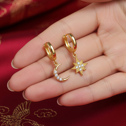 Creative Star Fashion Asymmetric Moon Star Earrings 6214
