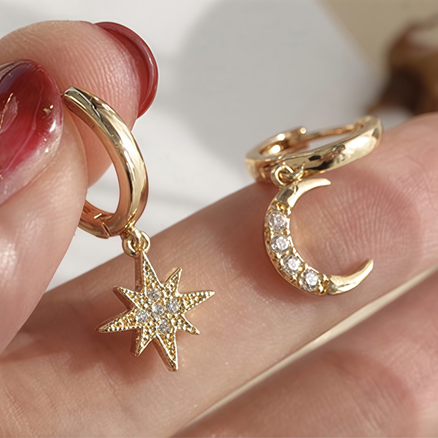 Creative Star Fashion Asymmetric Moon Star Earrings 6214