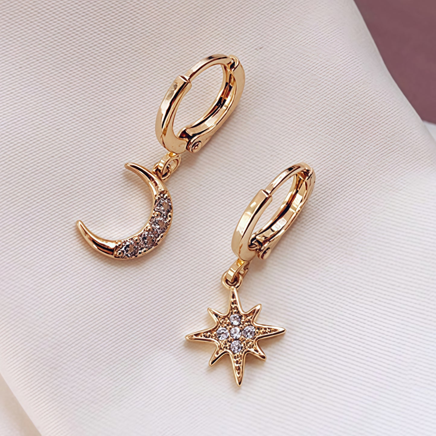 Creative Star Fashion Asymmetric Moon Star Earrings 6214