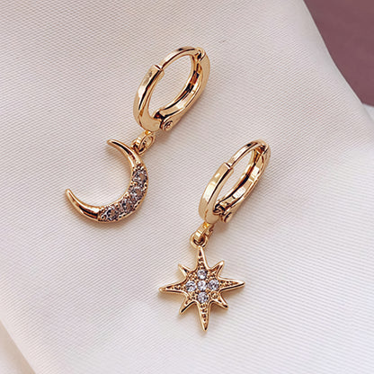 Creative Star Fashion Asymmetric Moon Star Earrings 6214