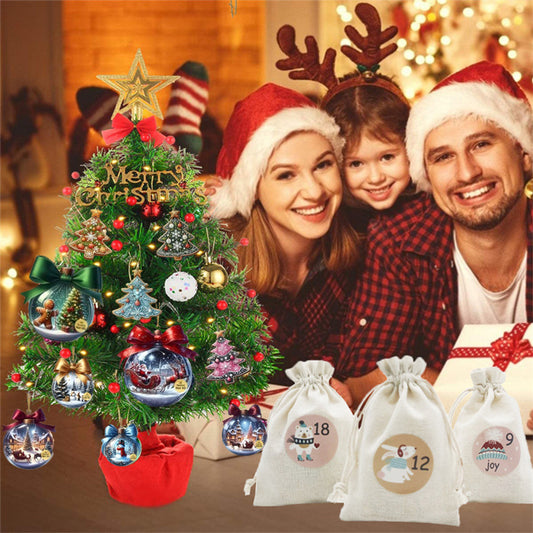 Christmas Gift Arrival Calendar Bag Wooden decorative pendant 24pcs Blind box