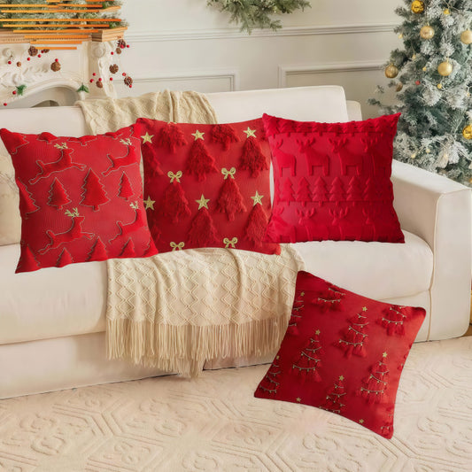 Christmas Carol Embroidery Cushion Cover for Living Room 4pcs