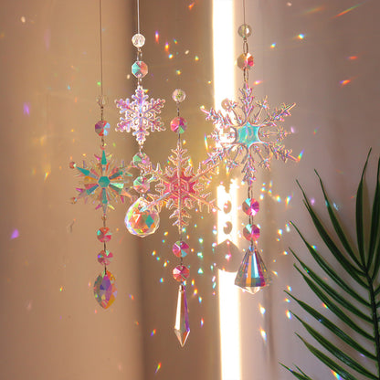 Christmas Limited Edition Rainbow Crystal Light and Shadow Snowflake Pendant - 4pcs