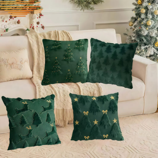 Christmas Carol Embroidery Cushion Cover for Living Room 4pcs